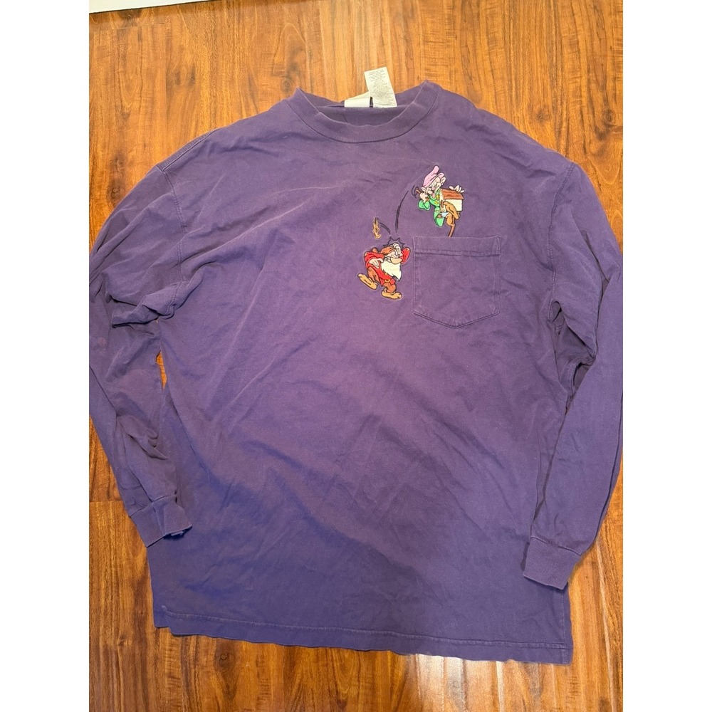 Vintage The Disney Store Shirt Mens XL Purple Dopey And Grumpy Chest Pocket